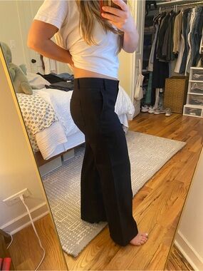 Theory Black Wide-Leg Mid Rise Linen Pants